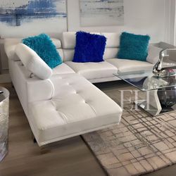 White Modern Sofa Sectional With Adjustable Headrest 🔥buy Now Pay Later 