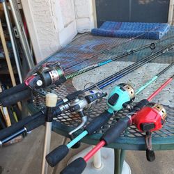 Fishing Poles 2 Shakespeare Reverb $20 For Both,Zebco202 , Mantis Shakespeare $ 15 Each, Rhino 230, $20, Daiwa Shock $20, Unused, 6 Excellent,E Mesa 