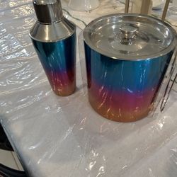 Rainbow Cocktail Shaker & Ice Bucket Set New