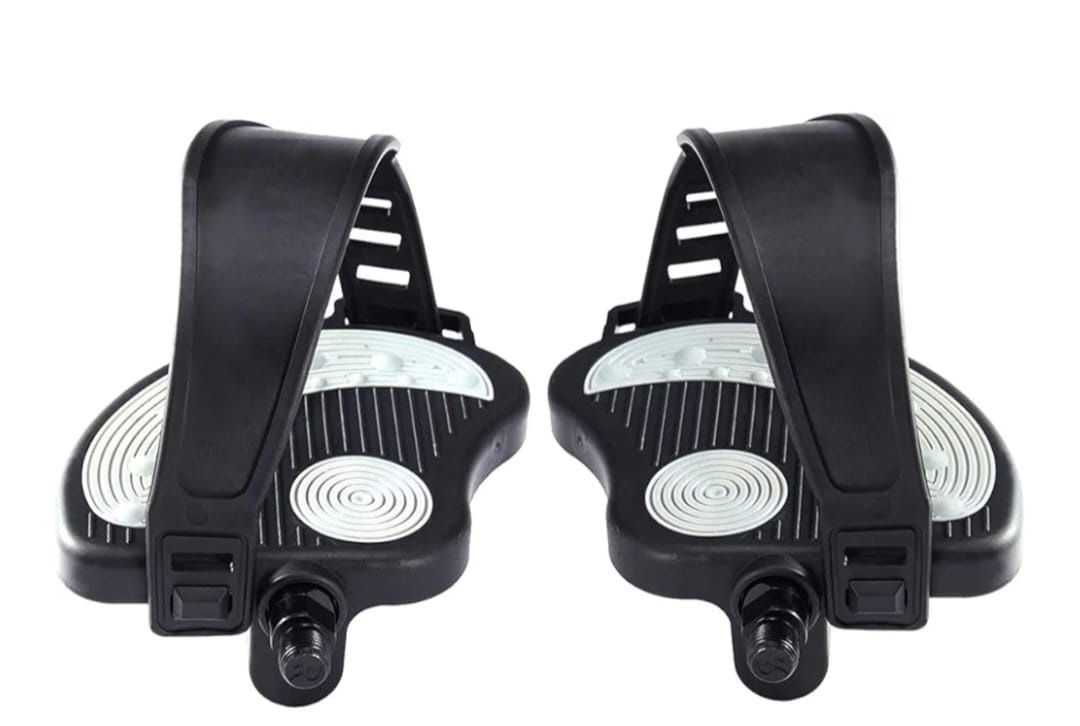 Stationary bike pedals with Peloton bike straps, revolving bike, indoor exercise bike, stationary reclining bike spare parts