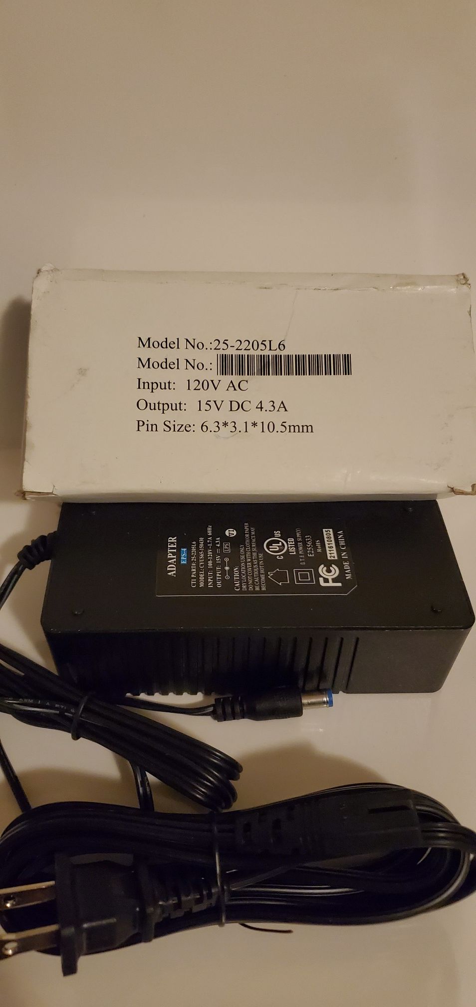 Adapter 25-2205L6 120V AC 14V DC 4.3A pin size 6.3 3.1 10.5 mm