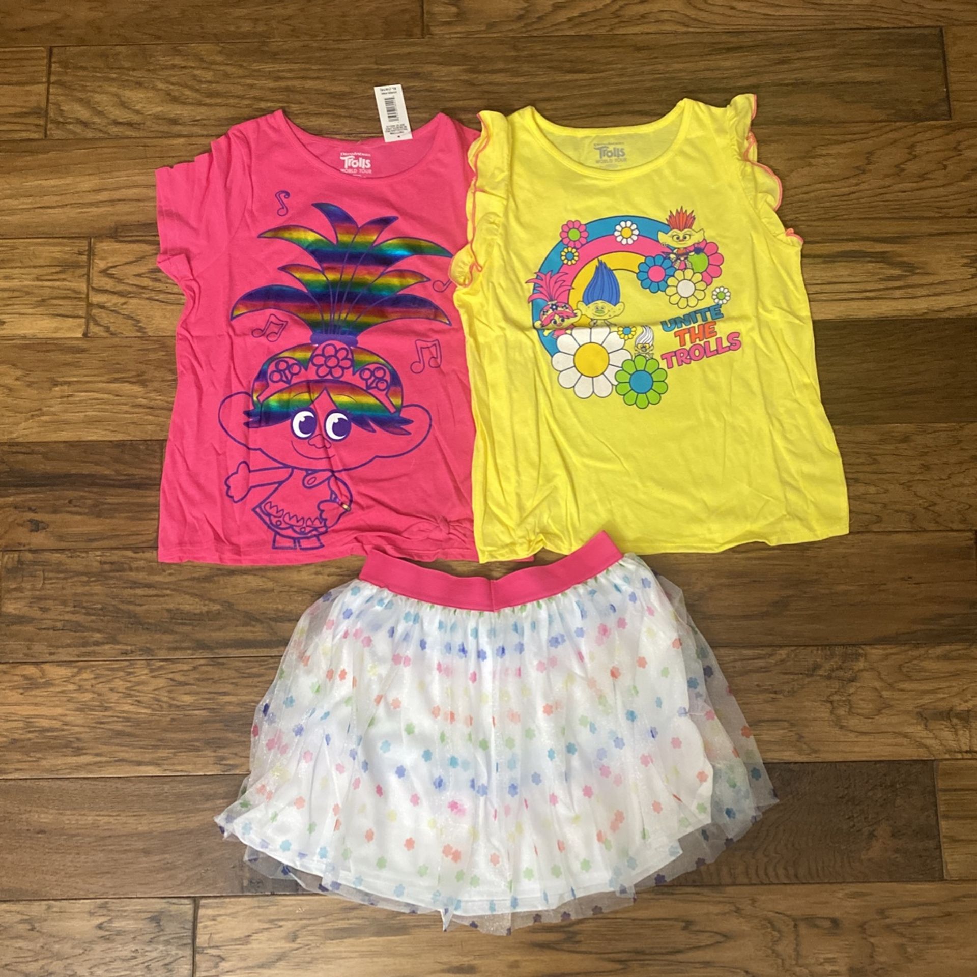 New Trolls Size 14/16 Girls DreamWorks Trolls Poppy Short Sleeve T-Shirt Tutu Skirt Set