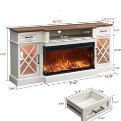 OKD 3-Sided Glass Farmhouse Electric Fireplace TV Stand for TVs up to 80'', Highboy Entertainment Center with Glass Door Storage Cabinet, 70'' Large T