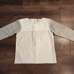 J. Crew Back Zip Color Block White Grey Sweatshirt Sweater Jumper Size M