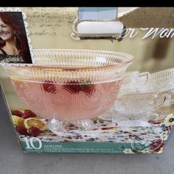 The Pioneer Woman Adeline- 10 Piece Glass Punch Bowl & Cup Set 