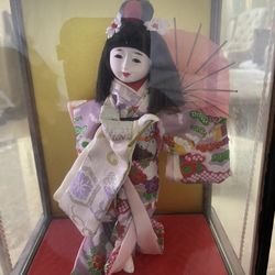 Antique 1950’s Geisha Doll in Glass Case