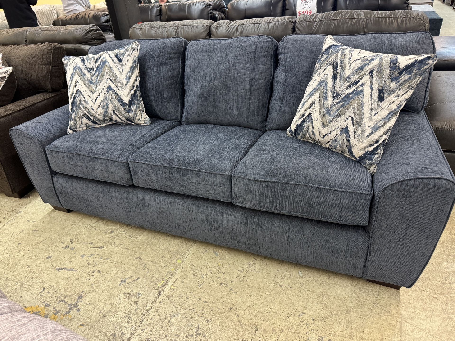 Sofa & Loveseat Set In Denim Or Chocolate