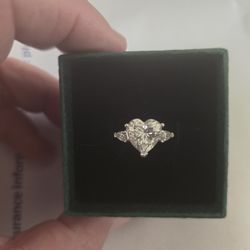 Silver Genuine 4 Ct Center Heart ❤️ Cut Moissanite  Ring W/ Accents Size 8