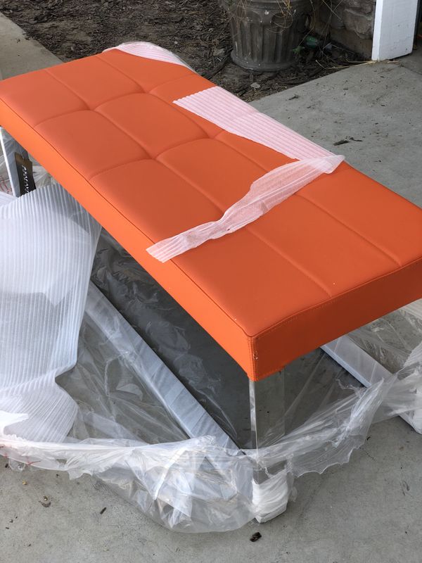 Brand New Orange Leather Bench With Chrome Base Retails For 550