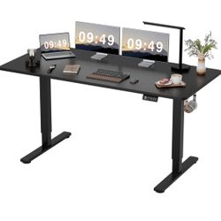 Electric Height Adjustable Standing Desk Large 63 x 24 Inches Sit Stand up Desk Home Office Computer Desk Memory Preset with T-Shaped Metal Bracket, B