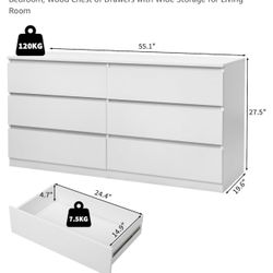 6 Drawer Dresser In White