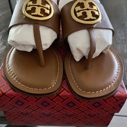 New Tory Burch Benton Band Calf Leather Flat Thong Sandals 
