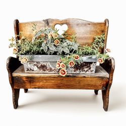 Solid Wood Heart Bench Toddler Kids Chair Seat or Plant Stand Indoor Outdoor Flower Holder