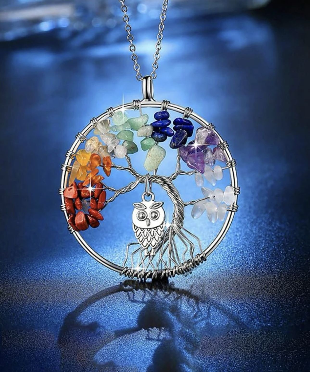 Tree Of Life Crystal Owl Necklace