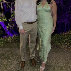 Light Green Mid Length Dress With Slit