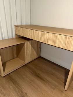 Beautiful L-Shaped Wood Desk with Storage