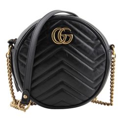 GUCCI GG Marmont Mini Round Circle Leather Crossbody Bag Black 550154