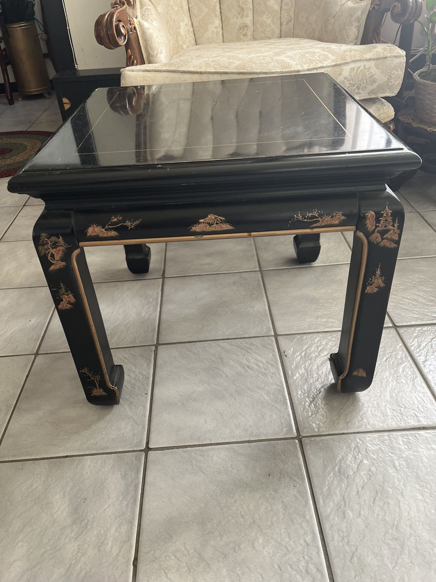 Pair of Solid Wood Asian tables approx H17”W20”x20”