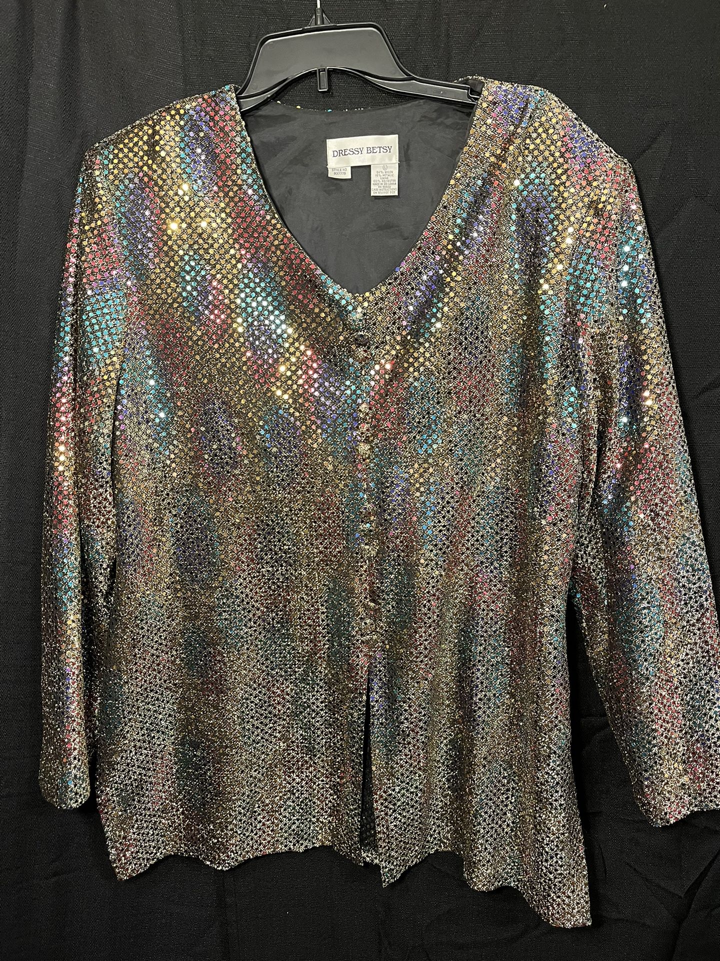 80s Vintage Rainbow Metallic Sequin Top Size Large