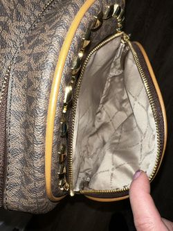 Michael Kors Metallic Gold Monogram Backpack Rhea Medium Metallic Signature Logo Backpack in BROWN - Sale  main image 3