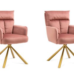 Set of 2 Pink Velvet Contemporary High-Back Upholstered Swivel Accent Chair 