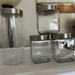 Clear Glass Square Canisters with Steel Lids