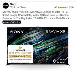 Sony QD-OLED 77 inch BRAVIA XR A95L Series 4K Ultra HD TV