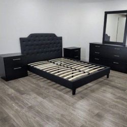 New Bedroom Set Queen Size Bed Frame Nightstands Dresser Mirror 