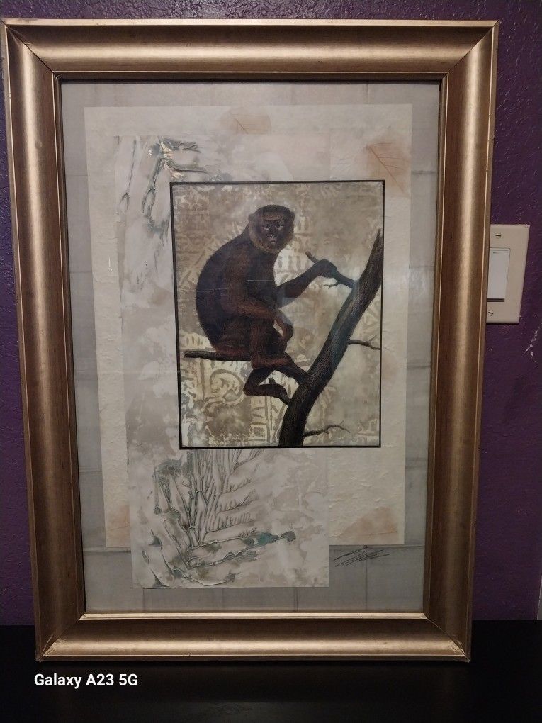 Monkey Wall Art /Gold Frame.
