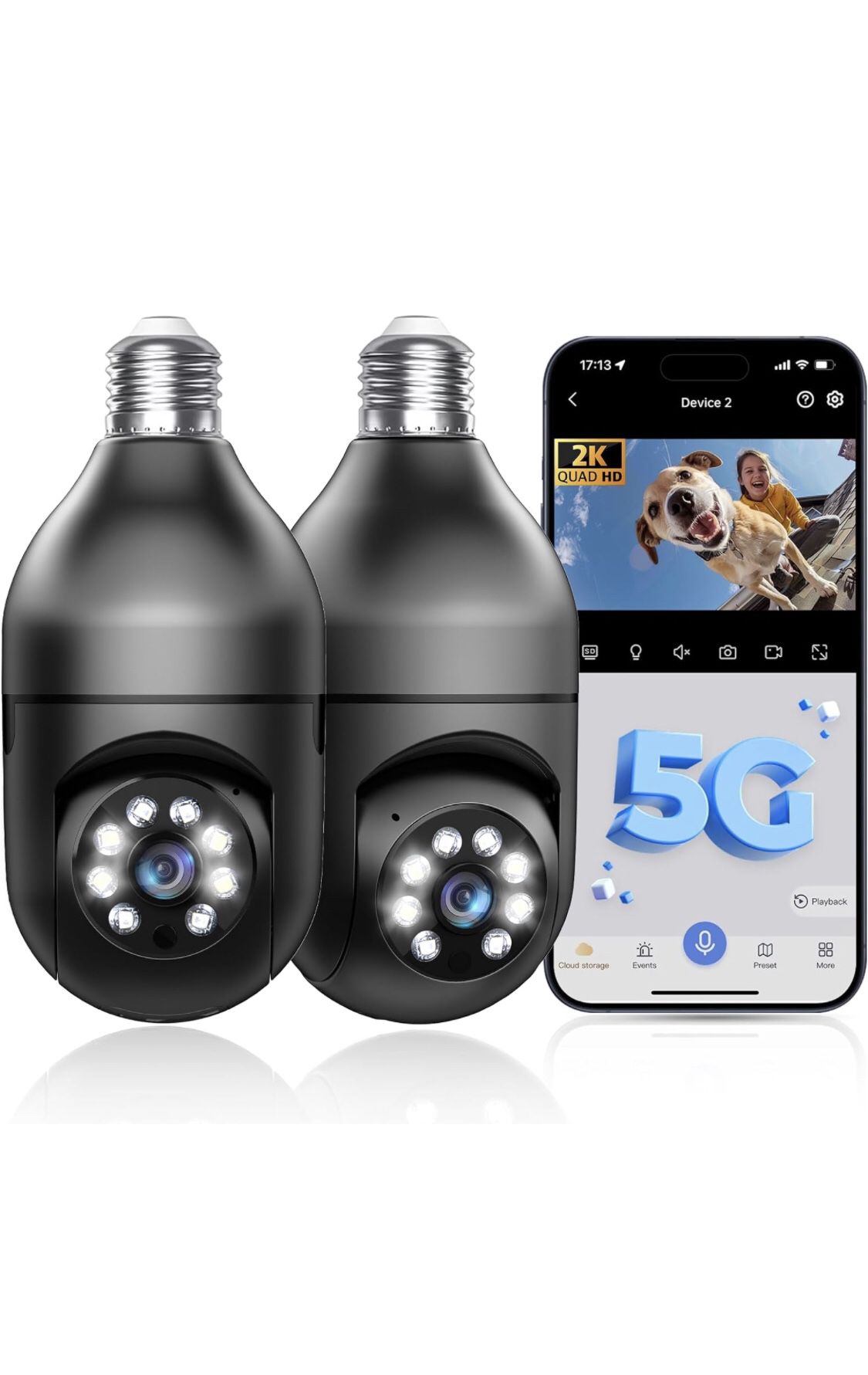Light Bulb Security Camera 5G WiFi 2K Light Socket Security Cameras Wireless Outdoor EseeCloud, Eagle Eye Camera 360 Motion Detection Siren Alarm Ligh