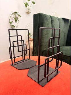 Modern Matte Black Geometric Metal Bookends