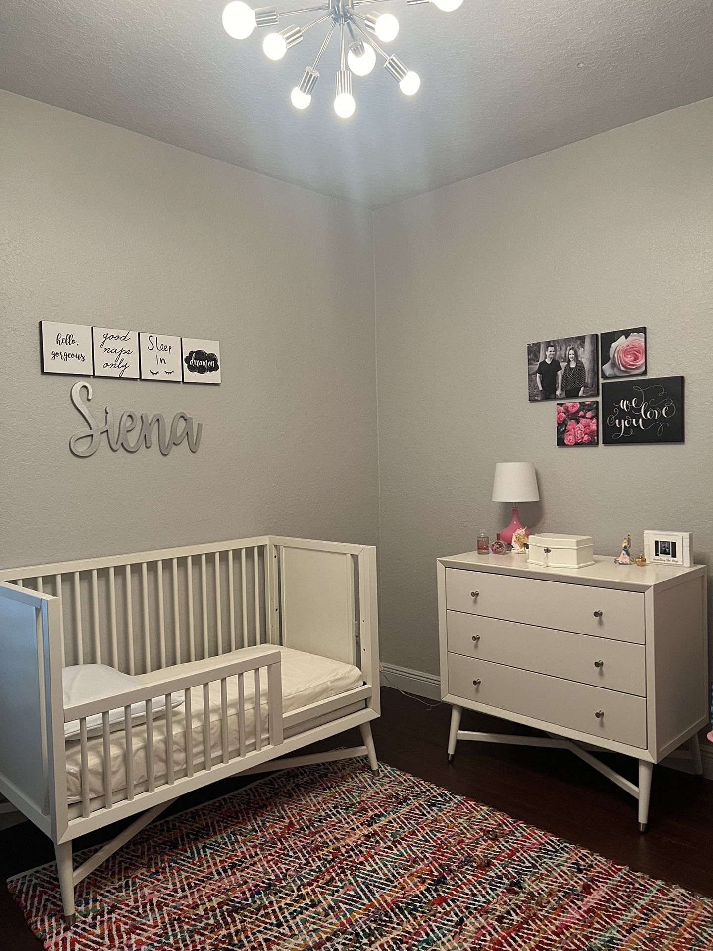 Mid-Century Modern Infant To toddler Bedroom Set  DwellStudio Mid Century Crib in French White