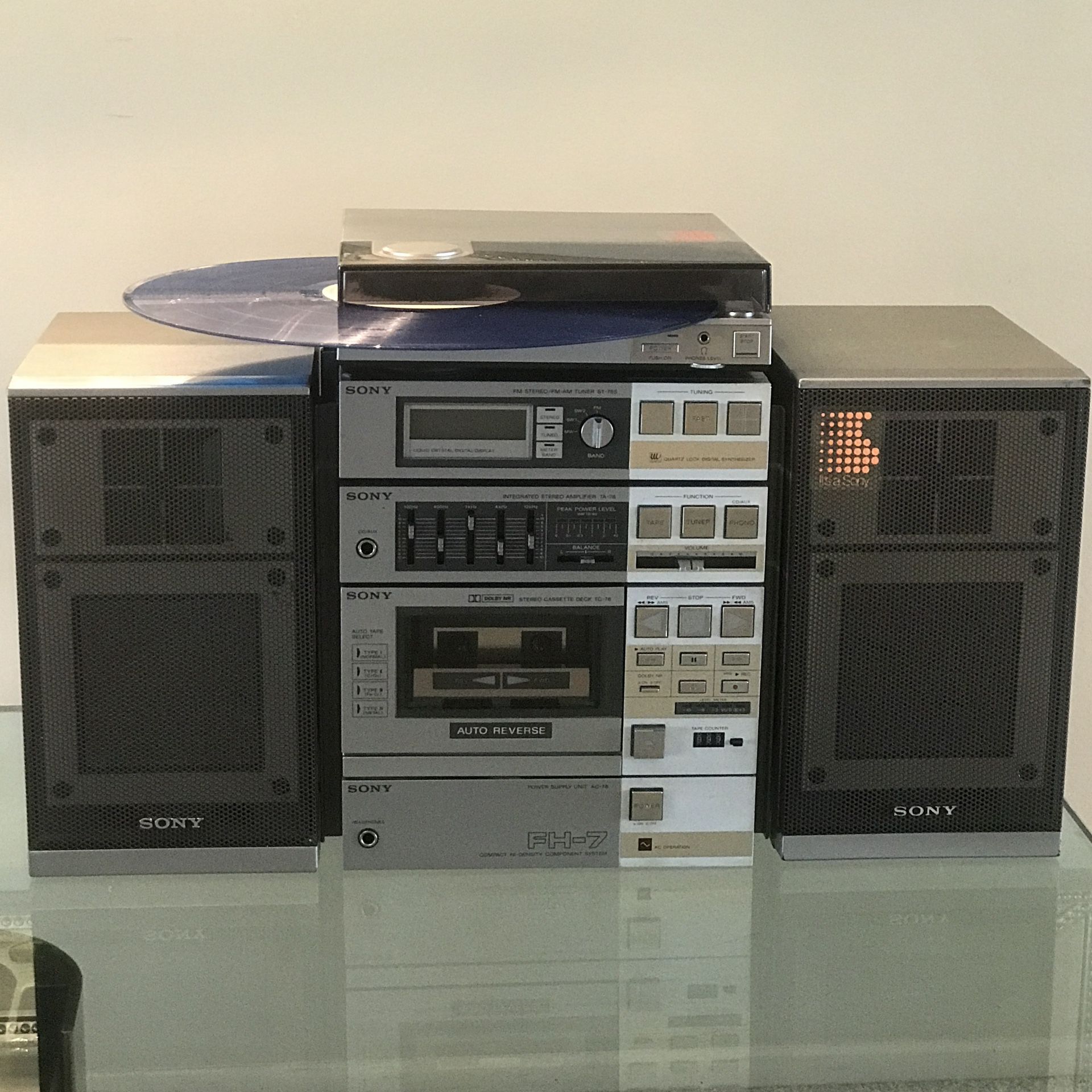Rare Vintage Sony FH Series FH-7 Boombox Hi Fidelity Stereo Component Cassette AM FM SW MP3 Aux CD With PS-Q7 Turntable Record Player