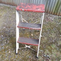 Old Red  & Silver folding step stool