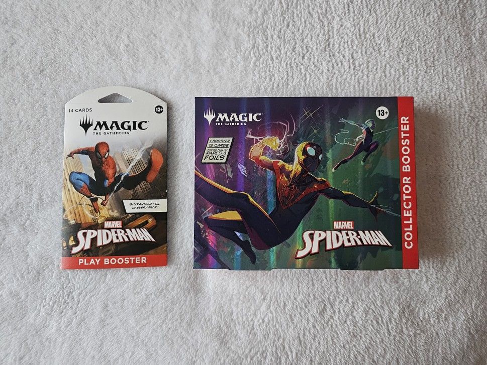 Magic The Gathering Spider Man Collector Booster Omega Box and Sleeved Play Booster Bundle!