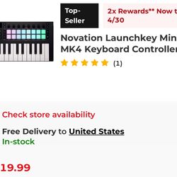 midi keyboard (Novation launch key mini) (comes with box and cables)