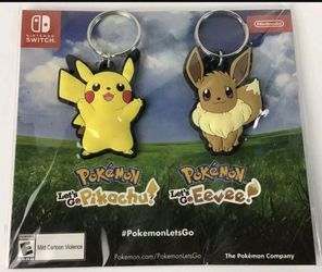 brand new sealed nintendo switch pokemon let's go promo keychains pikachu eevee