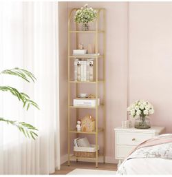 Hzuaneri Bookcase Bookshelf, Tempered Glass Arched Bookshelf for More Storage, Slim Shelving Unit for Bedroom, Bathroom, Home Office, Steel Frame, 6 T