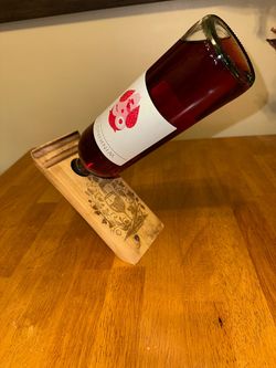 Handcrafted Wooden Balancing Bottle Stand / Single Bottle Countertop Holder
