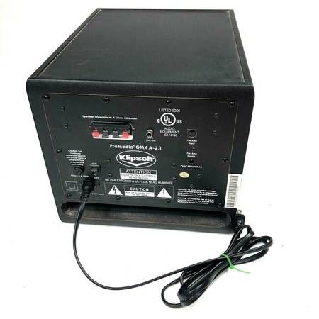 Klipsch Pro Media GMX A-2.1 Sub woofer speaker set with cables and control pod, good working condition.