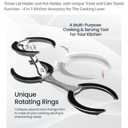 Trivae Lid Holder and Pot Holder, with Unique Trivet and Cake Stand Function - 4 in 1 Kitchen Accessory for The Cooking Lover