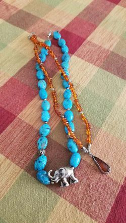 Turquiose and Amber Necklace Set