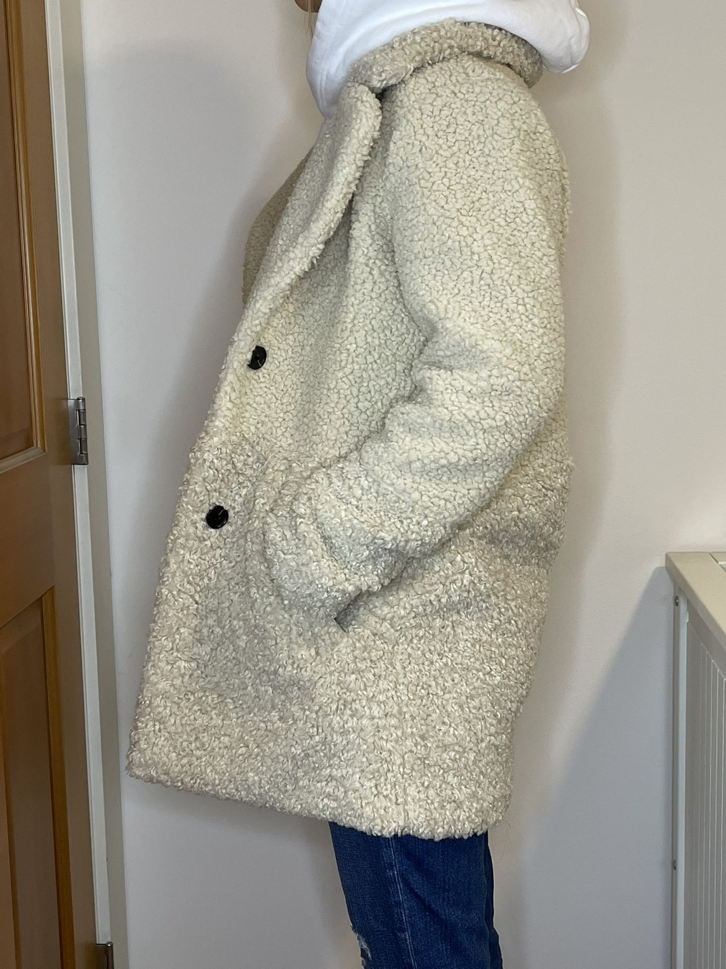Two Toned Sherpa Thigh Length Dress Coat