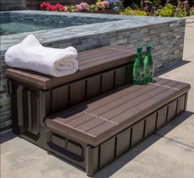 Universal 2 Slip-Resistant Spa & Hot Tub Step Outdoor Indoor Compartment Spa Step with Storage, Brown/Black

Brand new