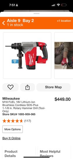 M18 Fuel  1-1/8” SDS Plus Rotary Hammer W/ QNE KEY