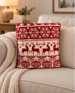 Festive red-and-white Christmas throw pillow