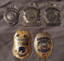 Vintage security badge lot - Pinkerton, Barton, Burns, other, metal
