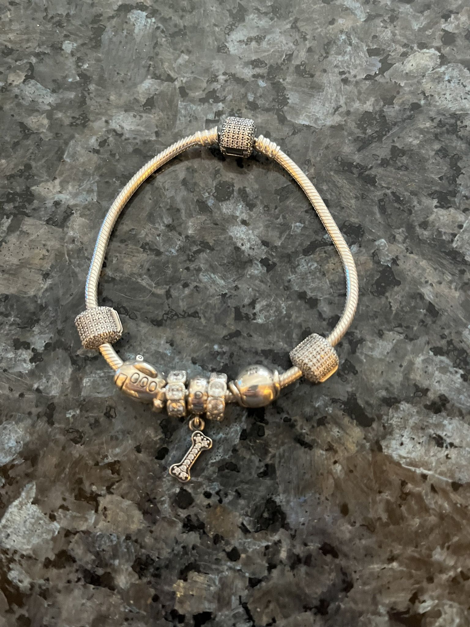 Pandora Sterling Silver Charm Bracelet Dog and Airplane Charms