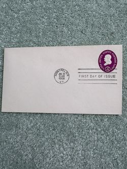 1958 First Day Of Issue Cover Embossed Maroon 4¢ Benjamin Franklin Stamp #U536
