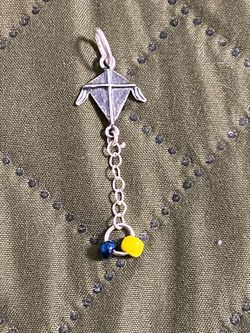 Silver 925 Kite Pendant ,Charm with Blue and Yellow Beads